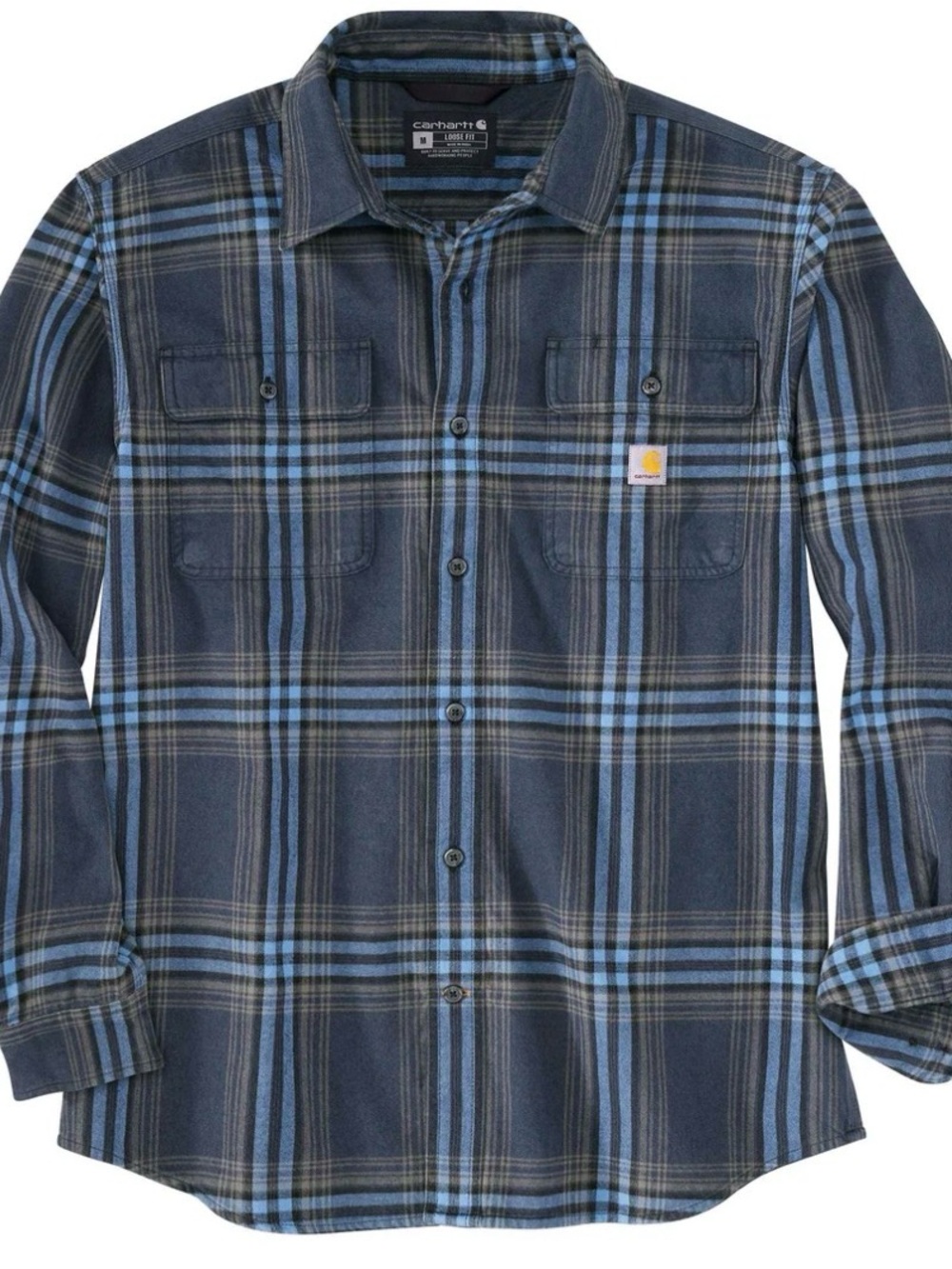 Carhartt Men’s Navy and Light Blue Plaid Button-Down Shirt